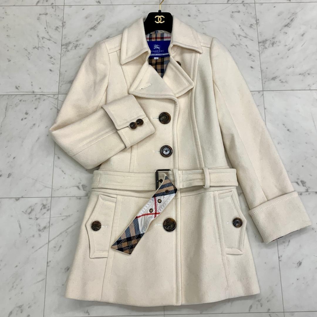 バーバリーブルーレーベル トレンチコート Mサイズ アンゴラ 裏地ノバチェック