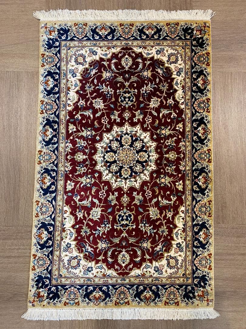 シルク ペルシャ絨毯 クム産 高品質 93x57cm 手織り ラグ 玄関マット