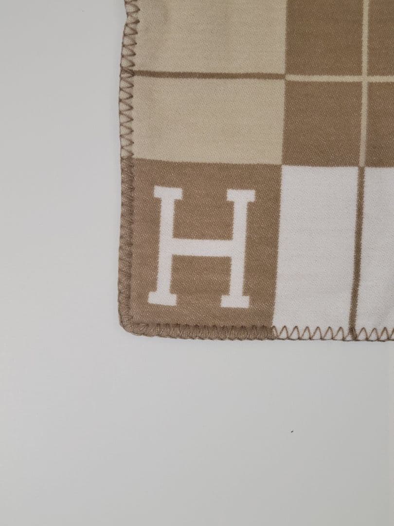 【ラスト1点】　エルメス　クッションカバー　キャメル　45×45　チェック