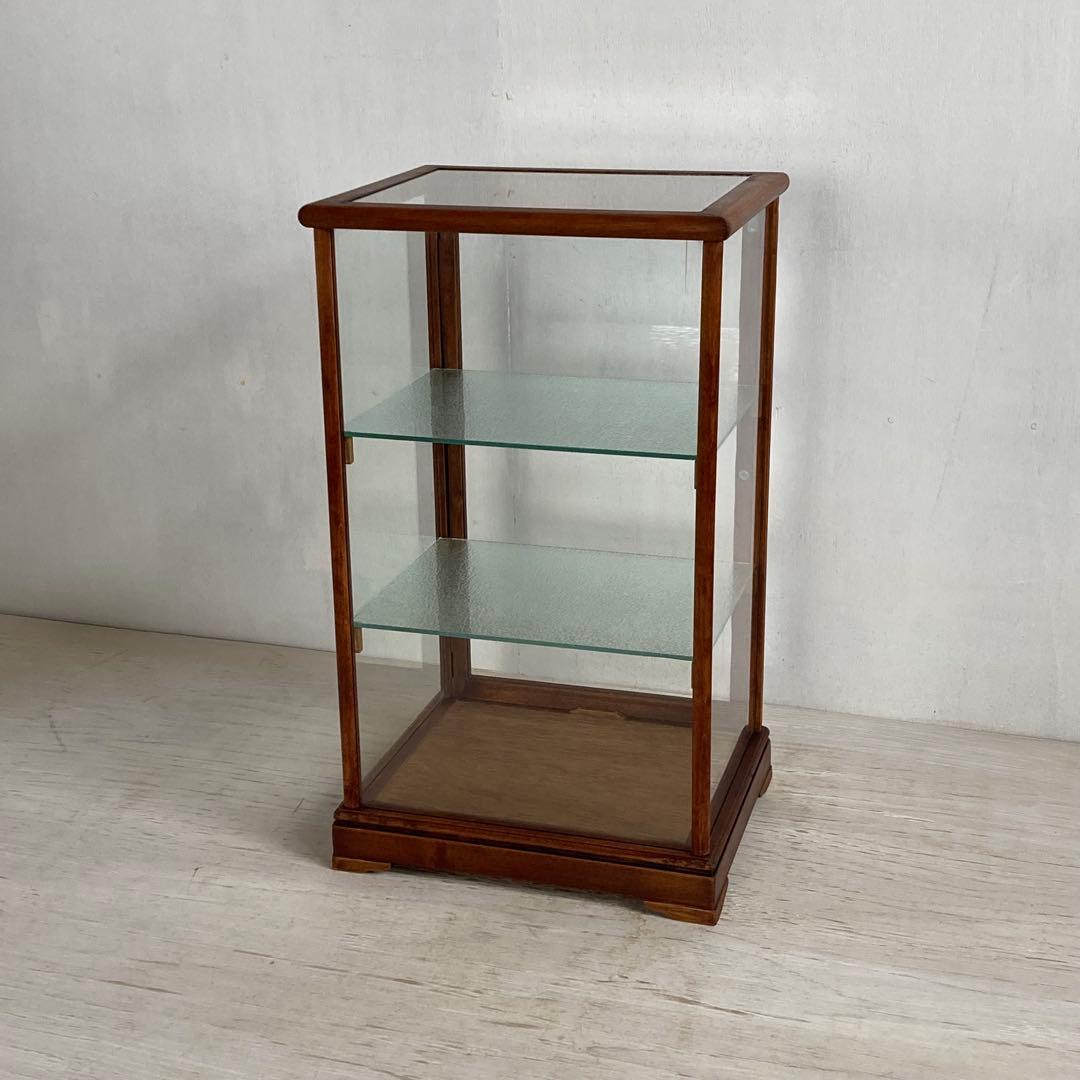 古い木製 ガラスケース 3段 卓上 ショーケース 展示ケース 店舗什器