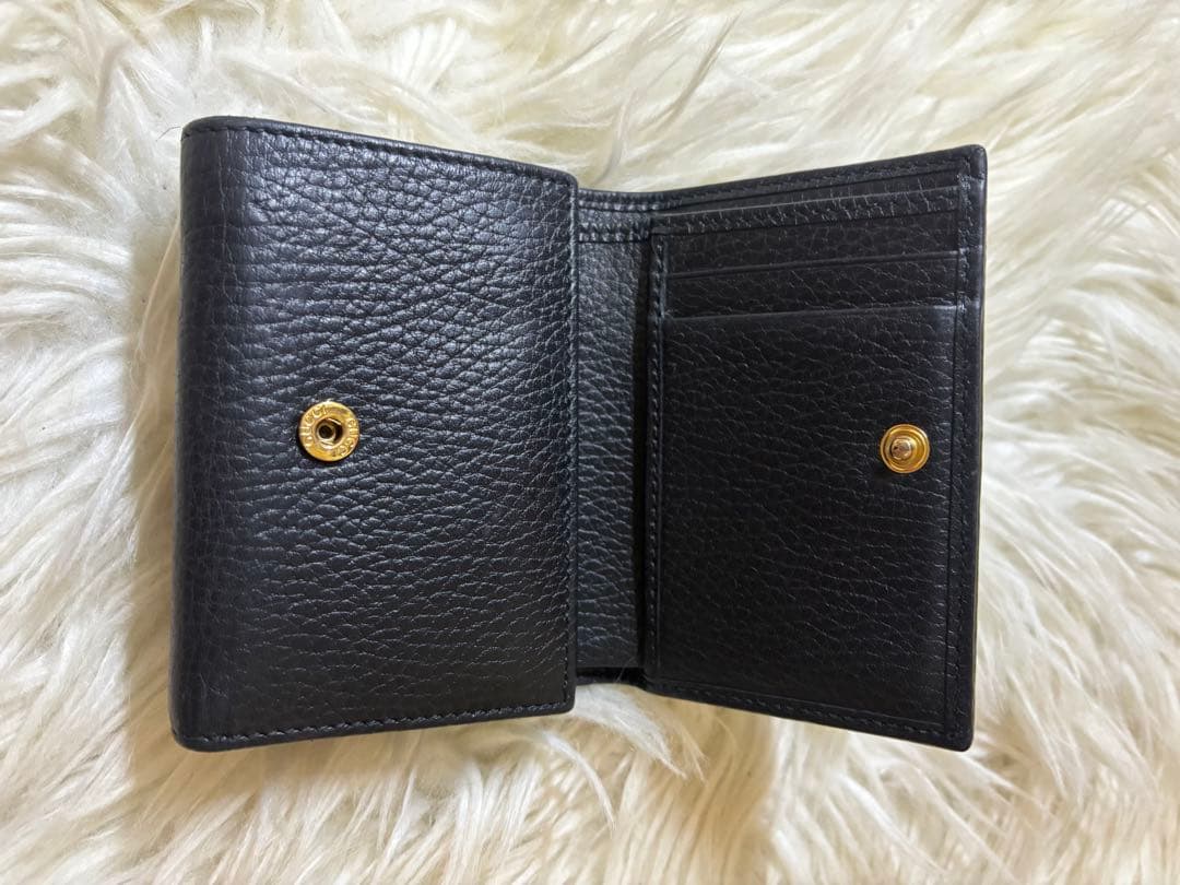 tmk【GUCCI】財布　三つ折り　レディース　ブラック　レザー