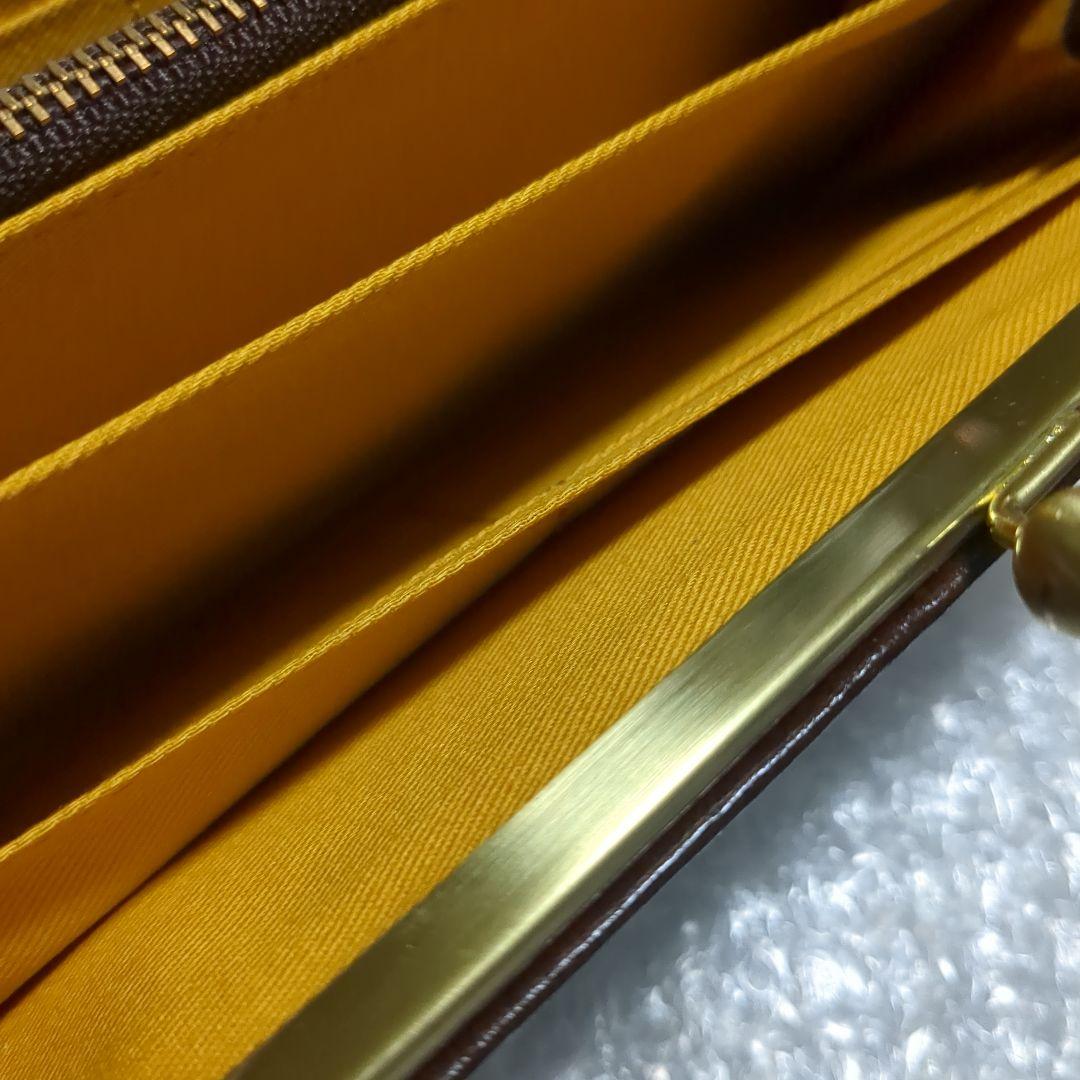 新品未使用 本革 がま口 長財布 フォルナ ドット柄型押し チョコカラー