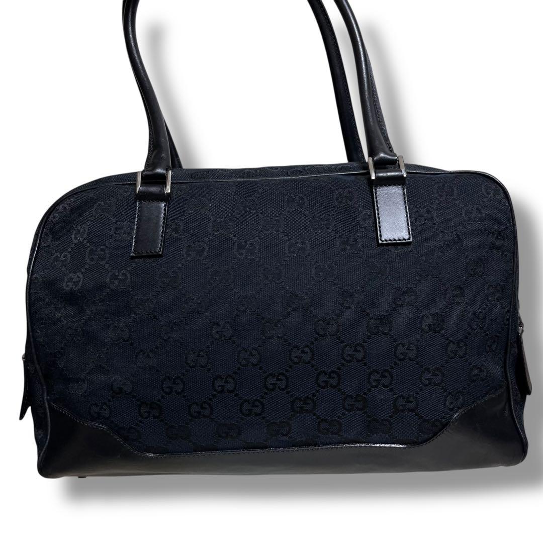 Gucci 黒 キャンバス レザー ハンドバッグ