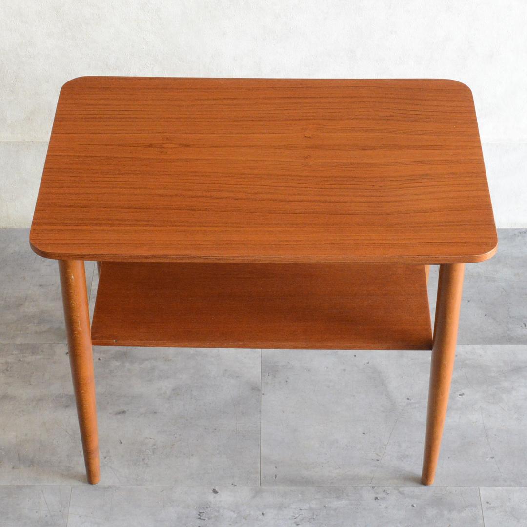デンマーク 北欧ヴィンテージ チーク サイドテーブル 棚付き 北欧家具