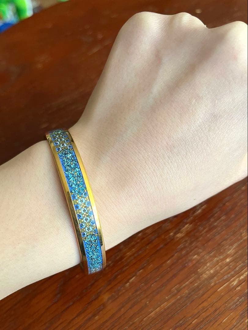 HERMÈS エルメス エナメルバングル ブレスレット ゴールド×ブルー