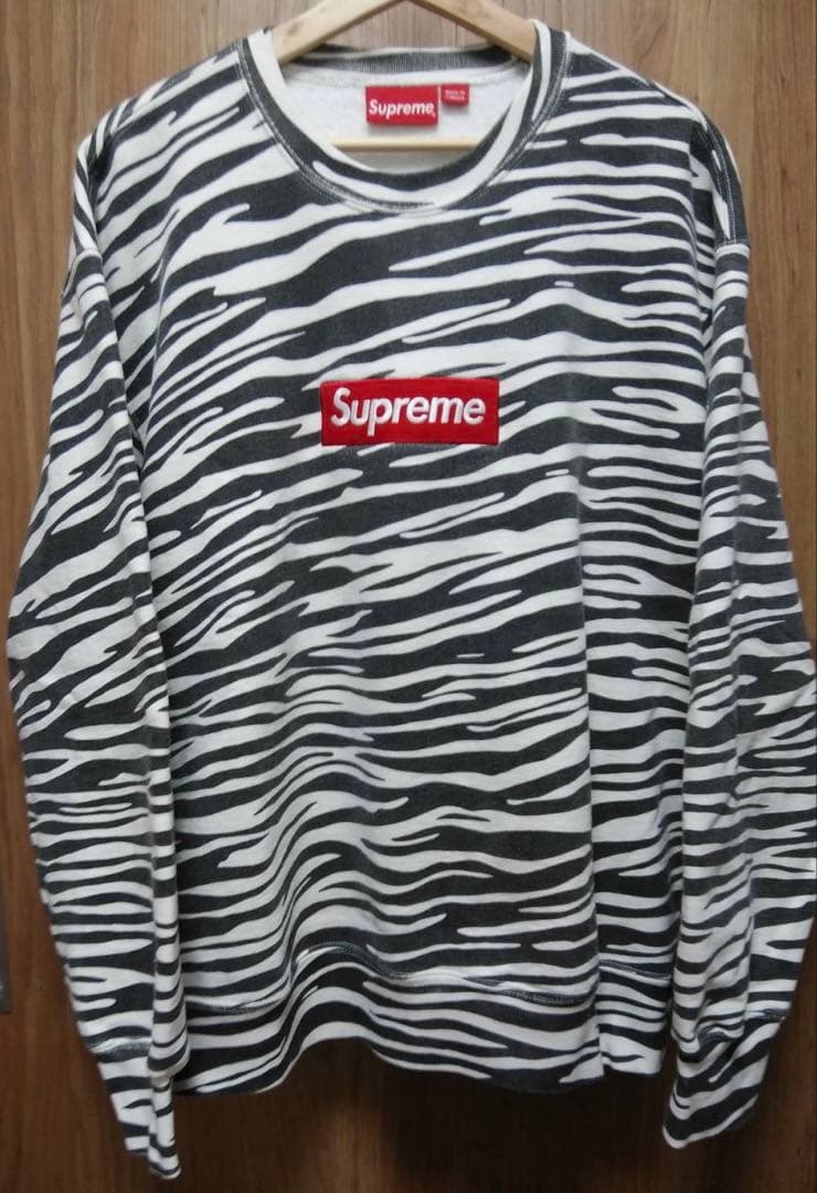 キムタク着 Supreme Box Logo Crewneck Zebra L