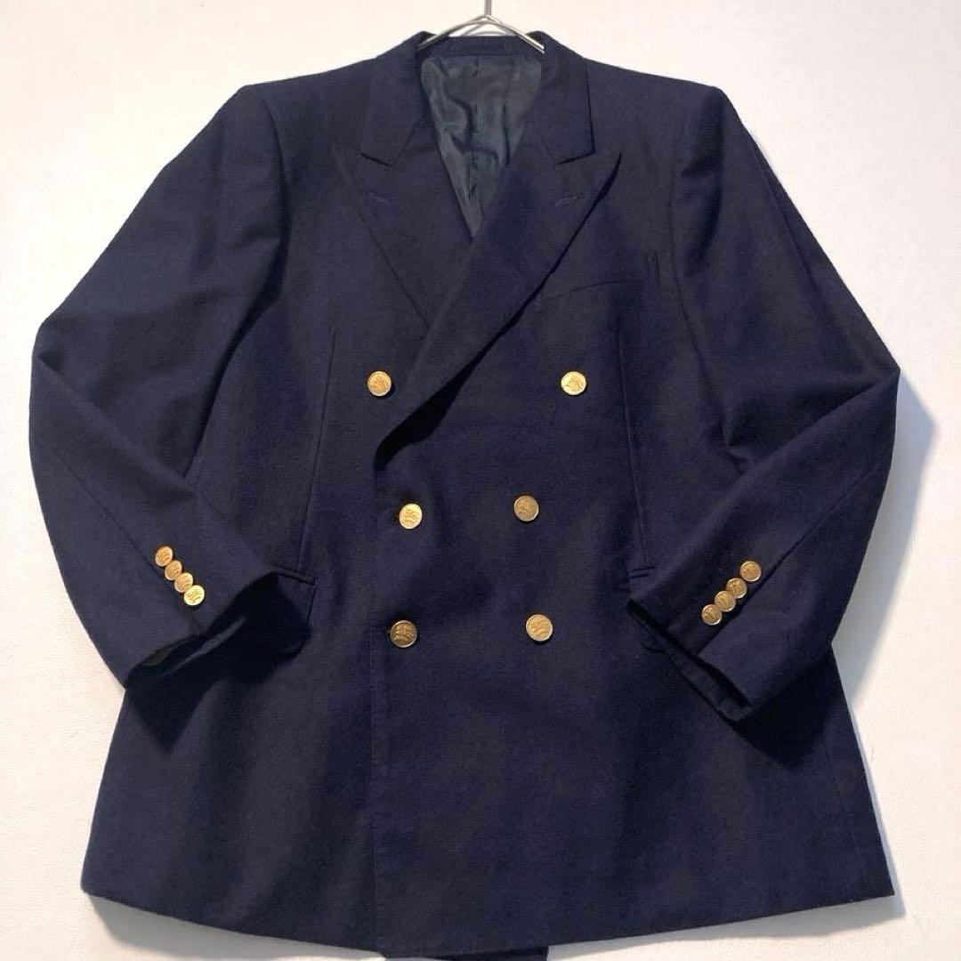 【やま】バーバリーズ ダブル テーラードジャケット 金ボタン ウール 濃紺