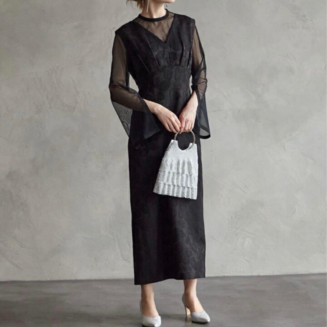 AIMER チュールブラウス付きジャカードIラインドレス