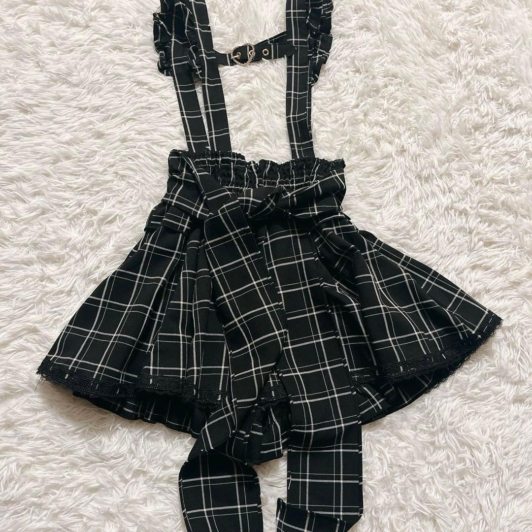 【LIZLISA 】レースアップサスペンダー付スカパン チェック