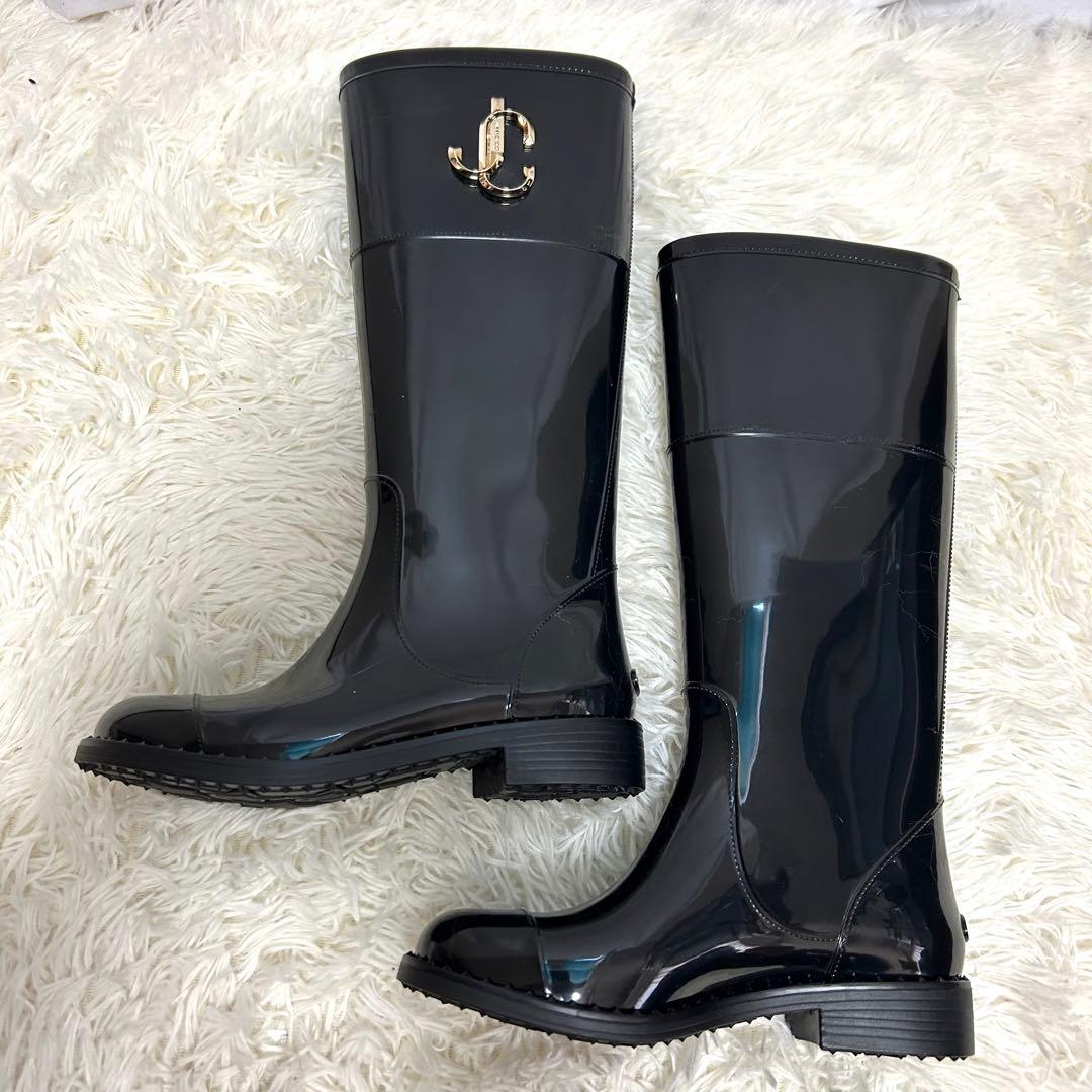 極美品　ジミーチュウ　長靴　レインブーツ　ブラック　エナメル　36 サイドロゴ