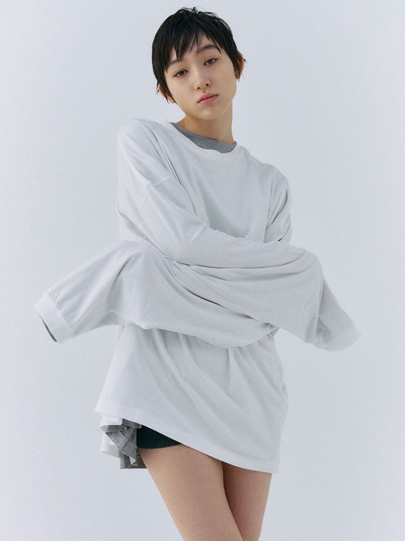 JOSE MOON ロングスリーブオーバーTシャツ ホワイト＆グレー2枚セット