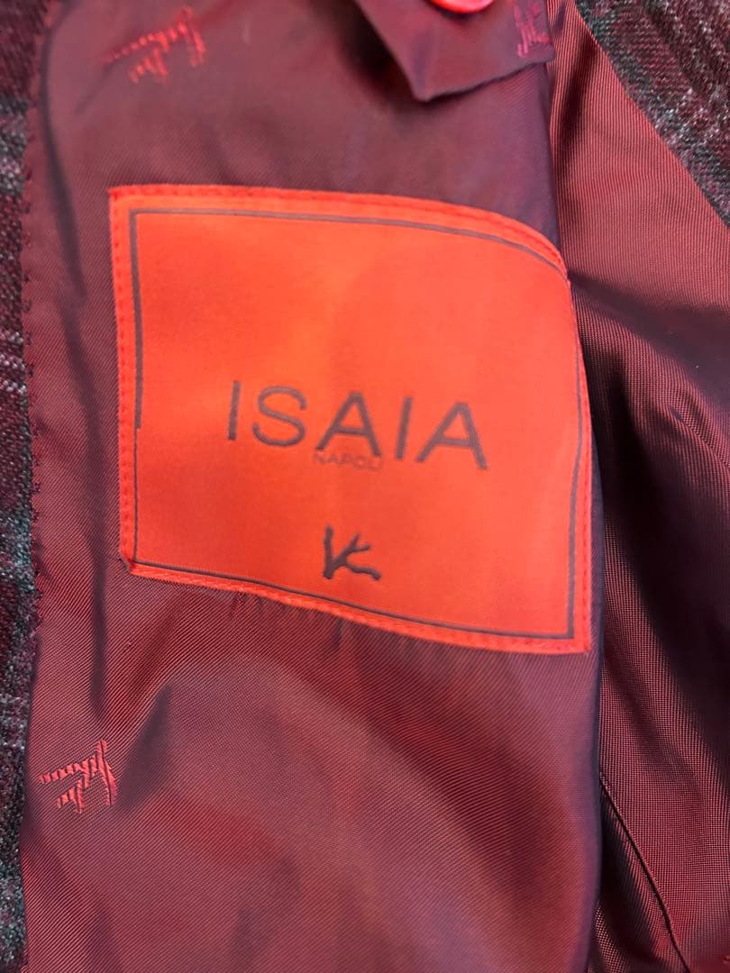 【新品未使用】ISAIA バーガンディチェックジャケット ウール混合
