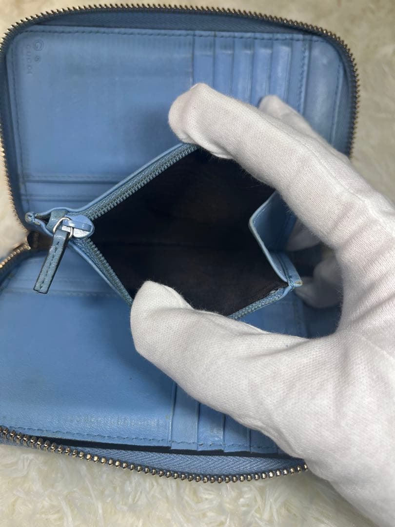 ✨人気✨ GUCCI マイクログッチシマ ラウンドファスナー ライトブルー