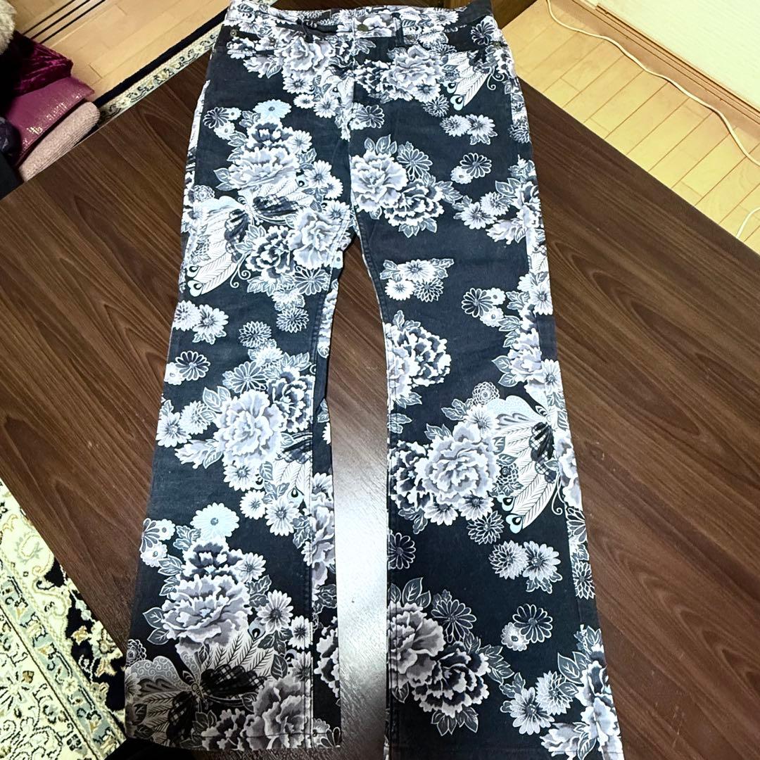 GLAMDY グラムディ　和風花柄パンツ 和柄　牡丹　蝶　サイズ3