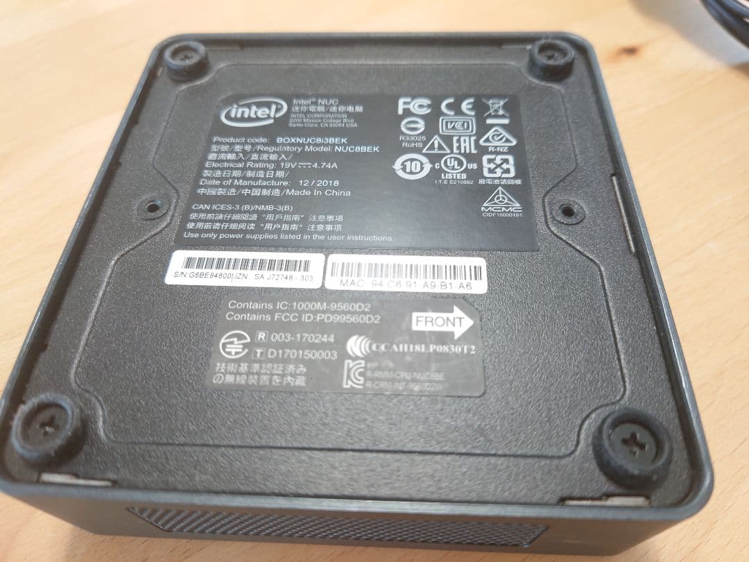 windows11pro Intel NUC ミニPC NUC8i3BEH