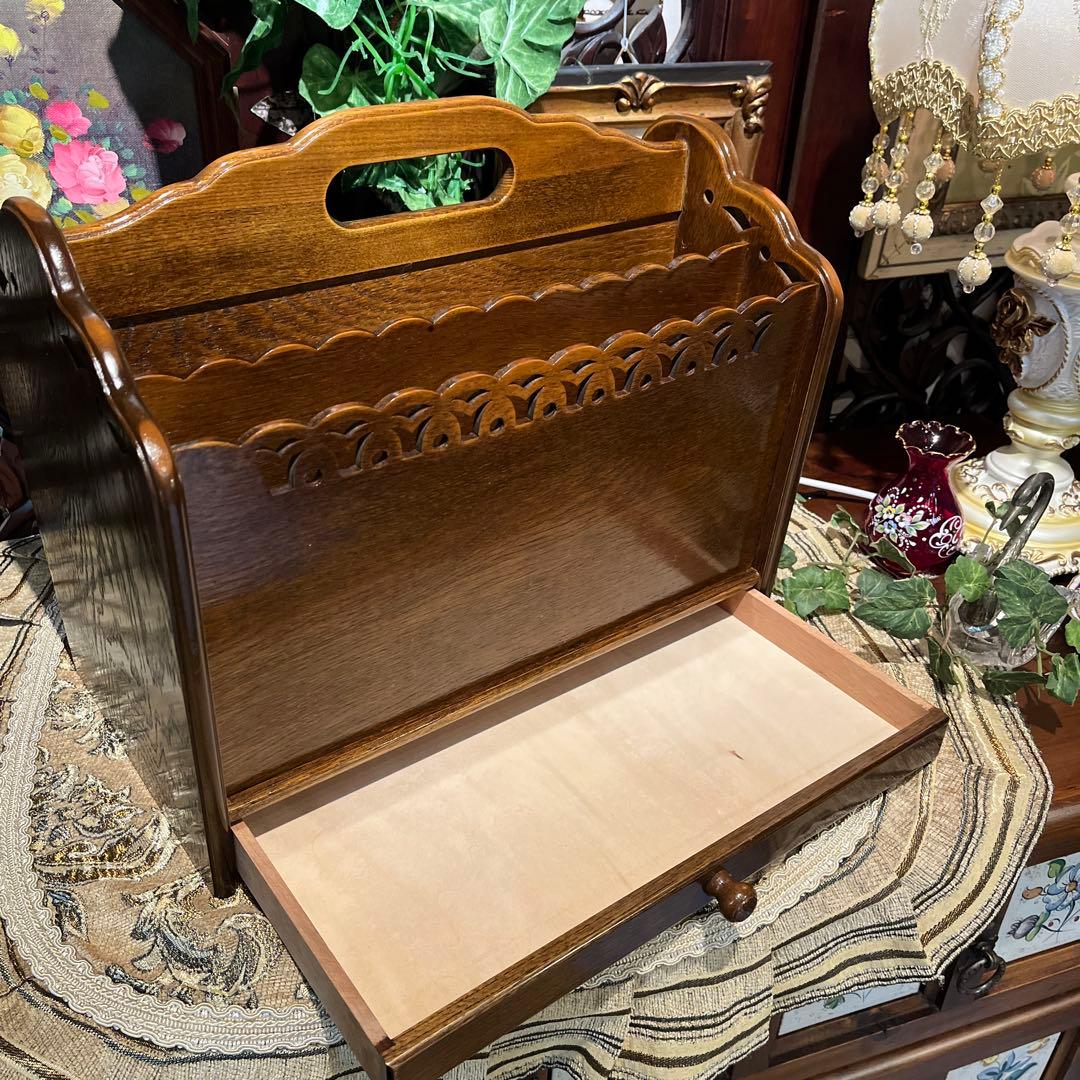 希少　パリ雑貨屋　アンティーク小物入れ　マガジンラック　引き出し付き