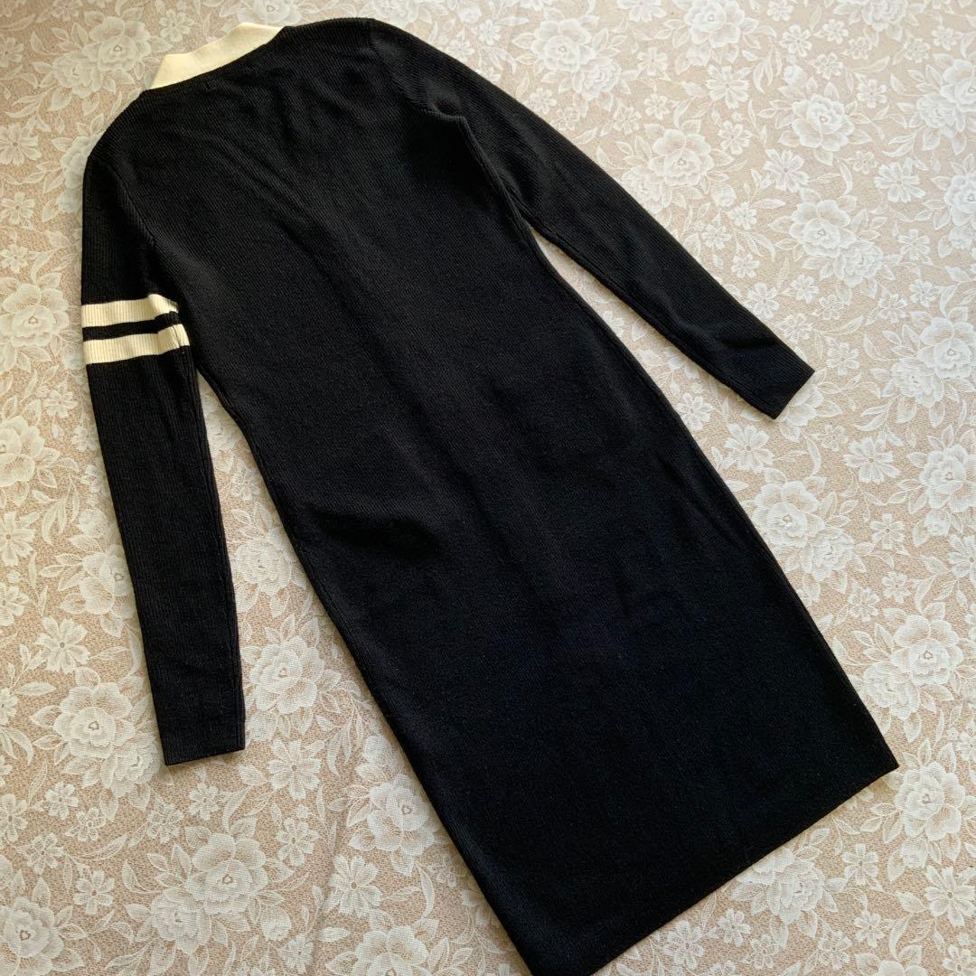 ラルフローレン　カシミヤ混ウール　ロングニットワンピース S黒×アイボリー