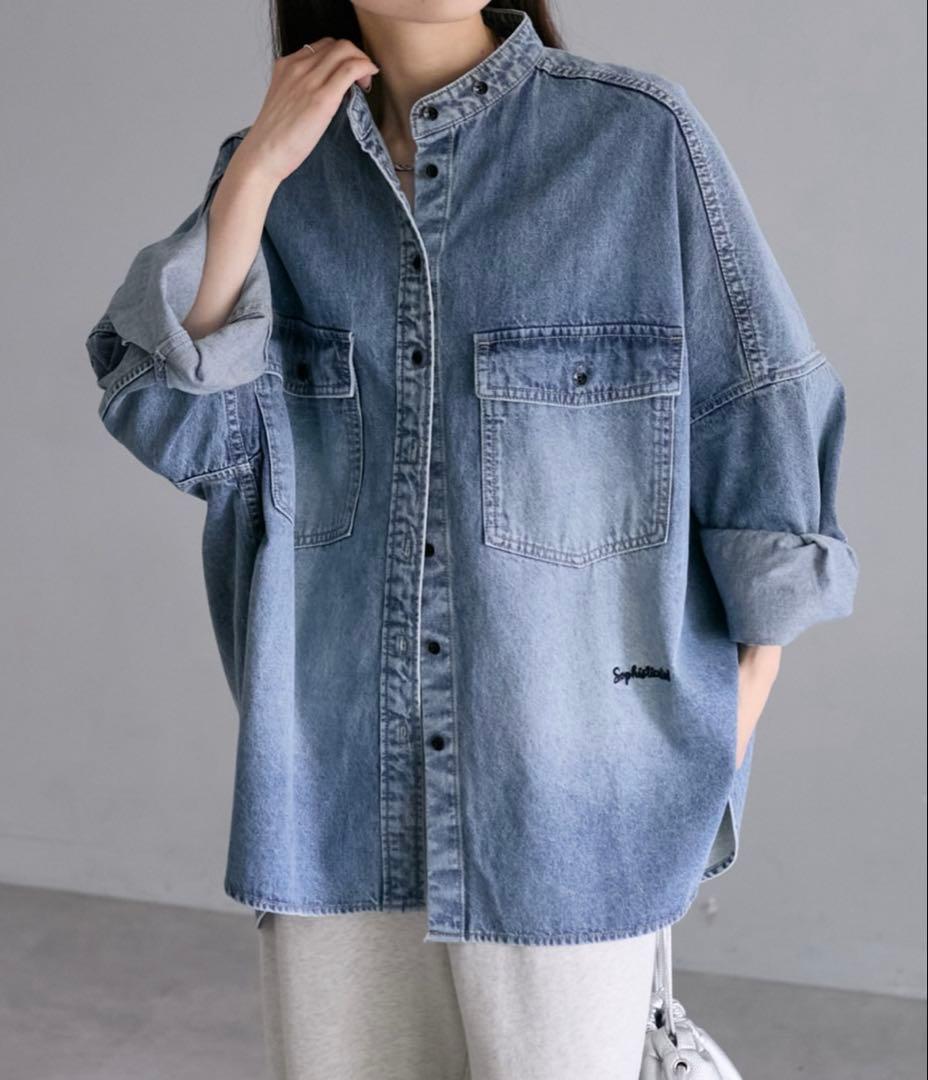 ヴィンテージライクデニムバンドカラーシャツ