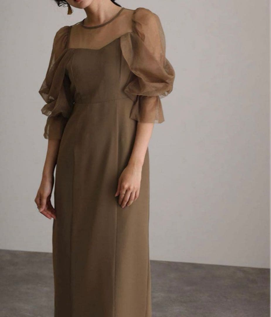 atlo チュールオフショルダードレス オケージョンドレス M ブラウン