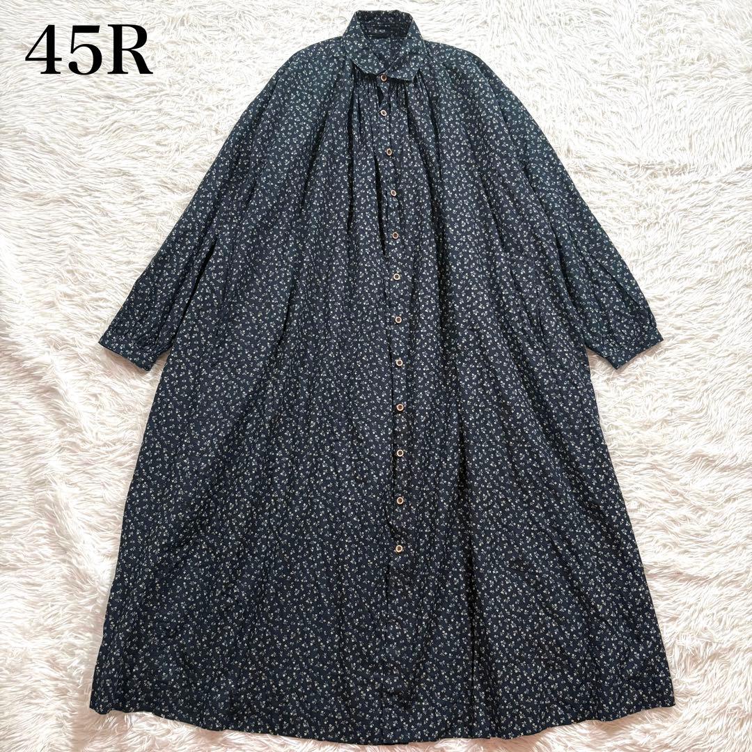 45R 雲間草プリントのドレス　ワンピース　藍染め　インディゴ　小花柄