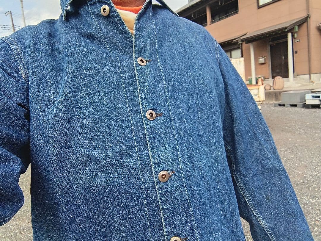 緊急値下げ40sデニムカバーオール ボタンフロント薄いデニム