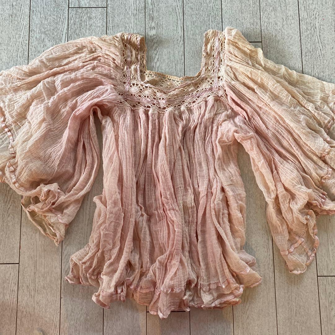 【USAヴィンテージ】薄いピンクのフリルチュニック