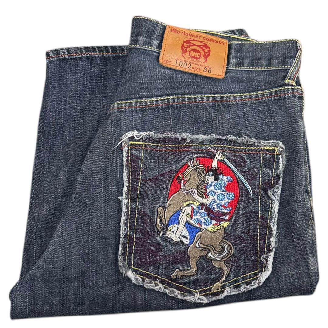 RED MONKEY COMPANY デニム ハーフパンツ ボタンフライ 刺繍