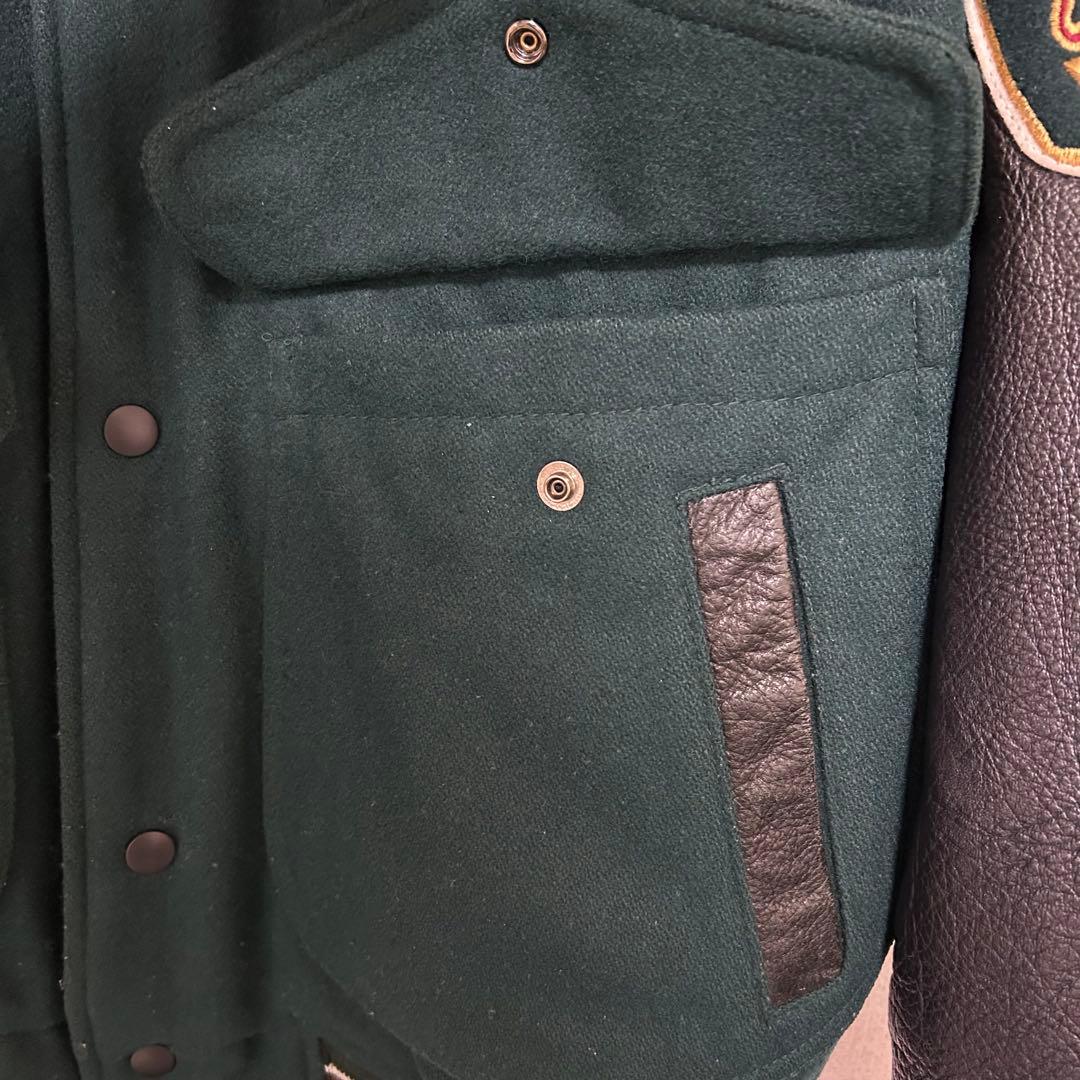 【kanaka】ユニオンベイ【L】スタジャン バックロゴ レザー切替え　革