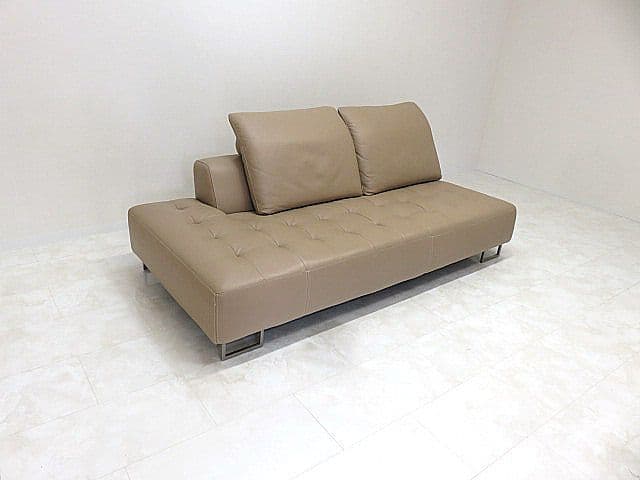 展示品 IDC大塚家具 総革カウチソファ「L/S STYLISH-11」3人掛け