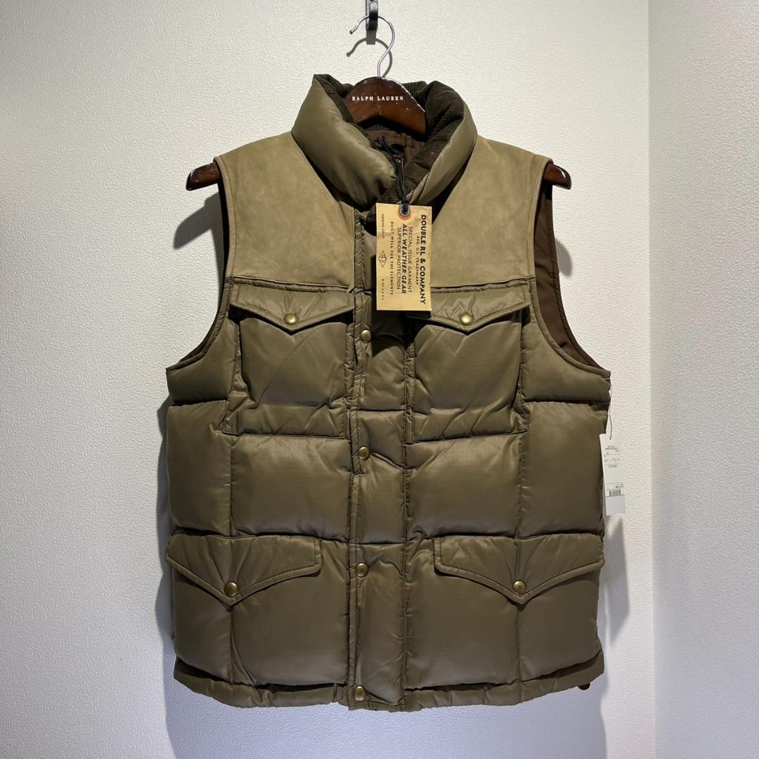 S【未使用】RRL レザーヨーク キルテッド リップストップ ベスト オリーブ