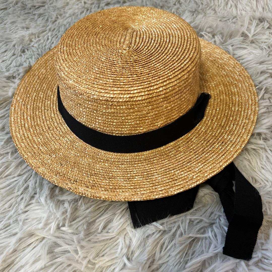 【新品】Wica Grocery カンカン帽子 ブラック・ベージュリボン付