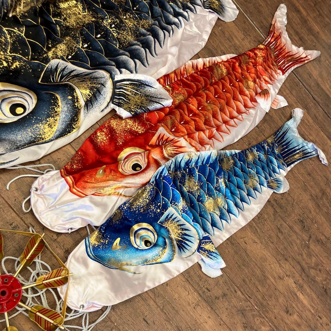 昭和レトロ 染吉 極上紅色逸品 金彩 光輝 鯉のぼり 2Mセット 子供の日 装飾