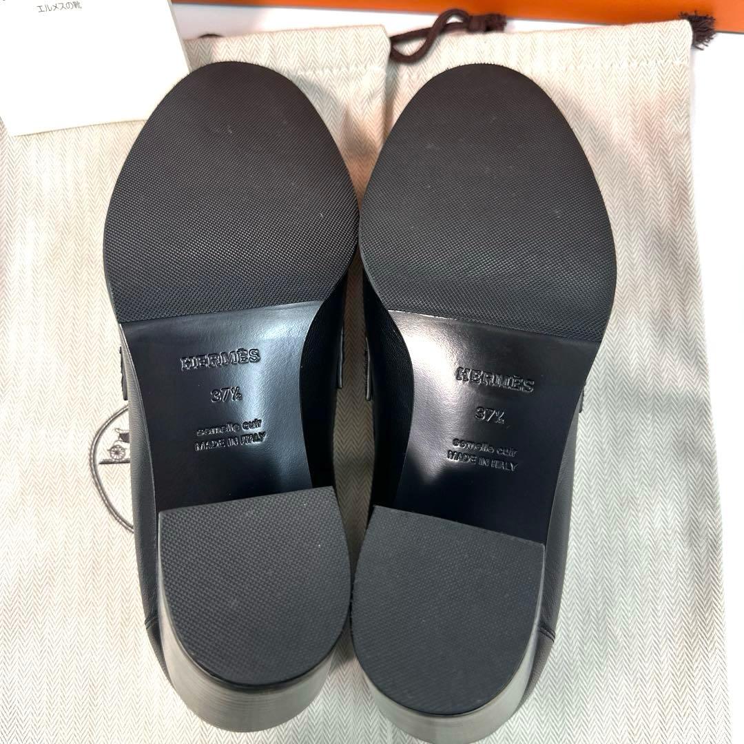 新品　エルメス　エリゼ　レザー　ヒール　ローファー　モカシン　黒　37 1/2