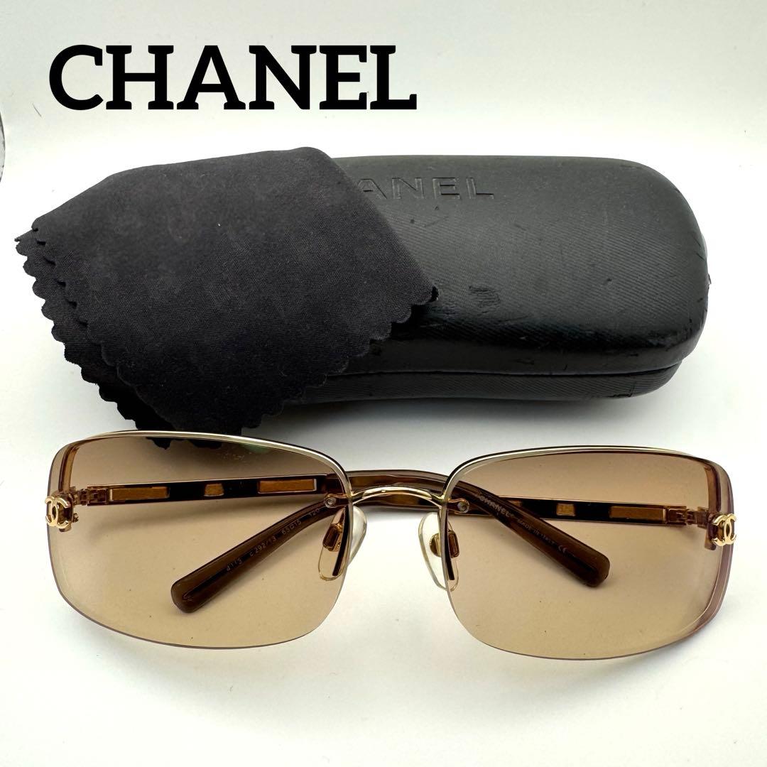 【美品】CHANEL シャネル ココマーク リムレス サングラス ゴールド 度入