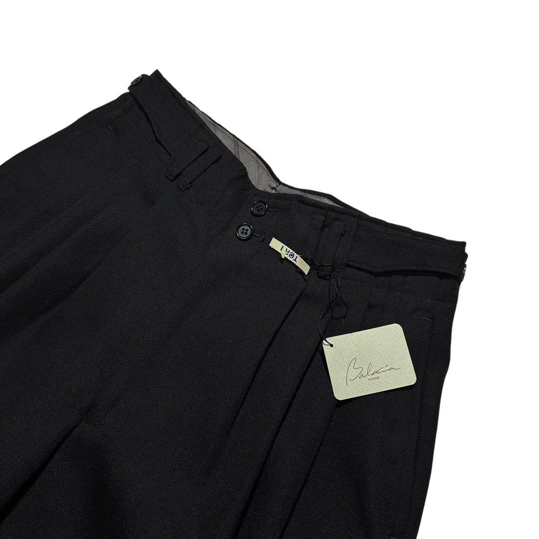 80s 90s Baldia 3タック ウール スラックス M 黒 ハイウエスト