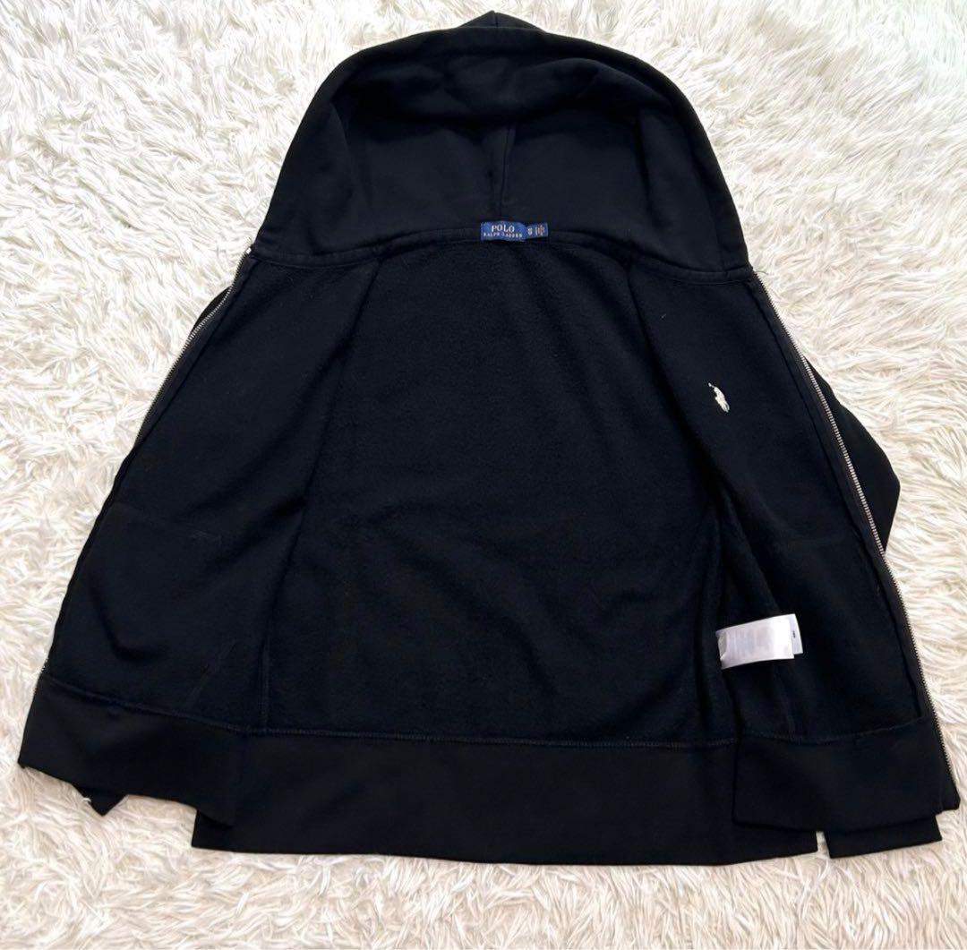 ポロラルフローレン　ジップアップパーカー　XS ブラック系　ホワイトポニー　刺繍