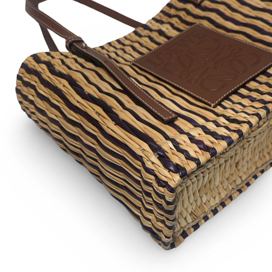 【新品同様】LOEWEロエベ バスケットバッグ　ラフィア　ストライプ