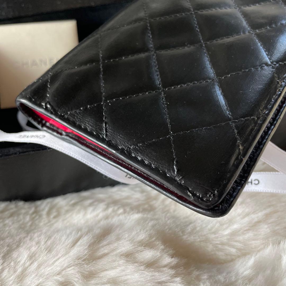 シャネル CHANEL 財布 二つ折りカンボンライン ココ 黒 白 ピンク