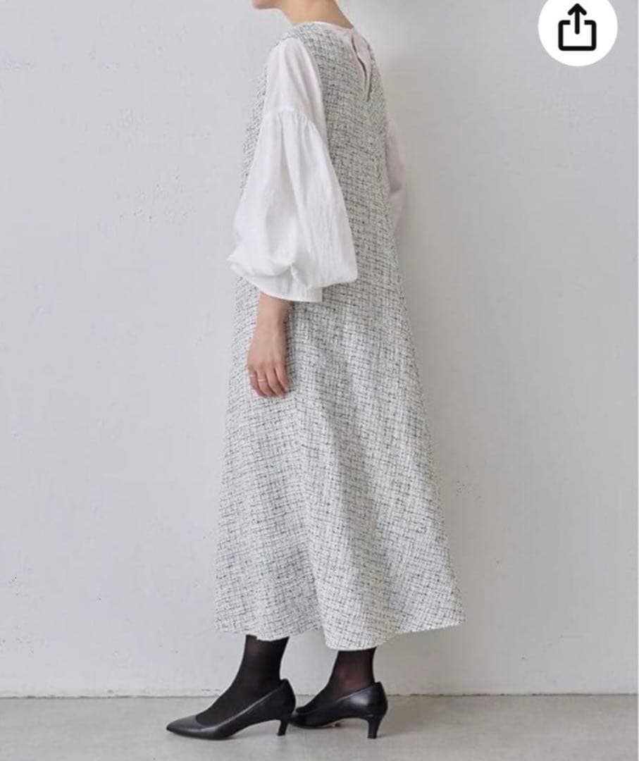 BEARDSLEY ビアズリー ツイードフレアワンピース 白 サイズS