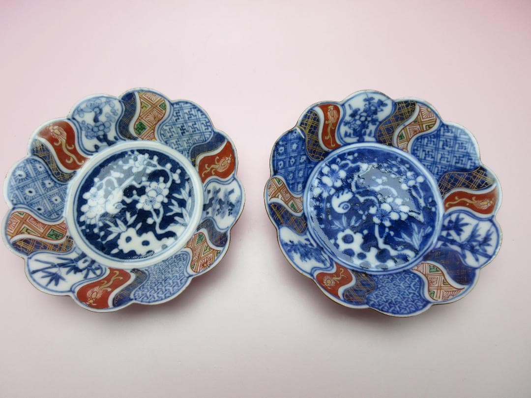 松竹梅 花鳥紋 祥瑞手風 小皿12枚 レトロ アンティーク MOR70627