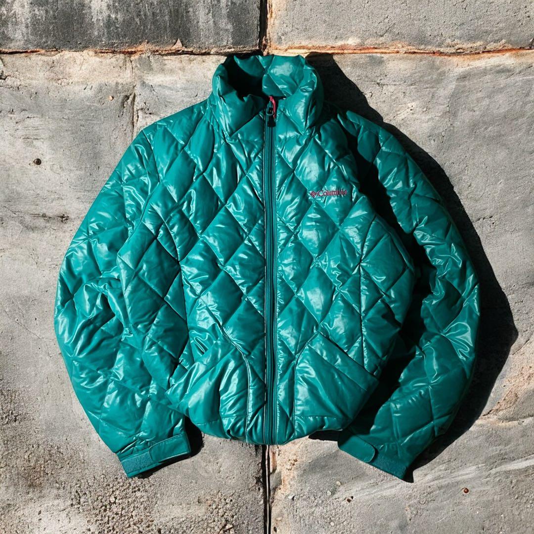 コロンビア　ダイヤキルト　パフダウン　ターコイズ　水色　クレイターレイク　短丈