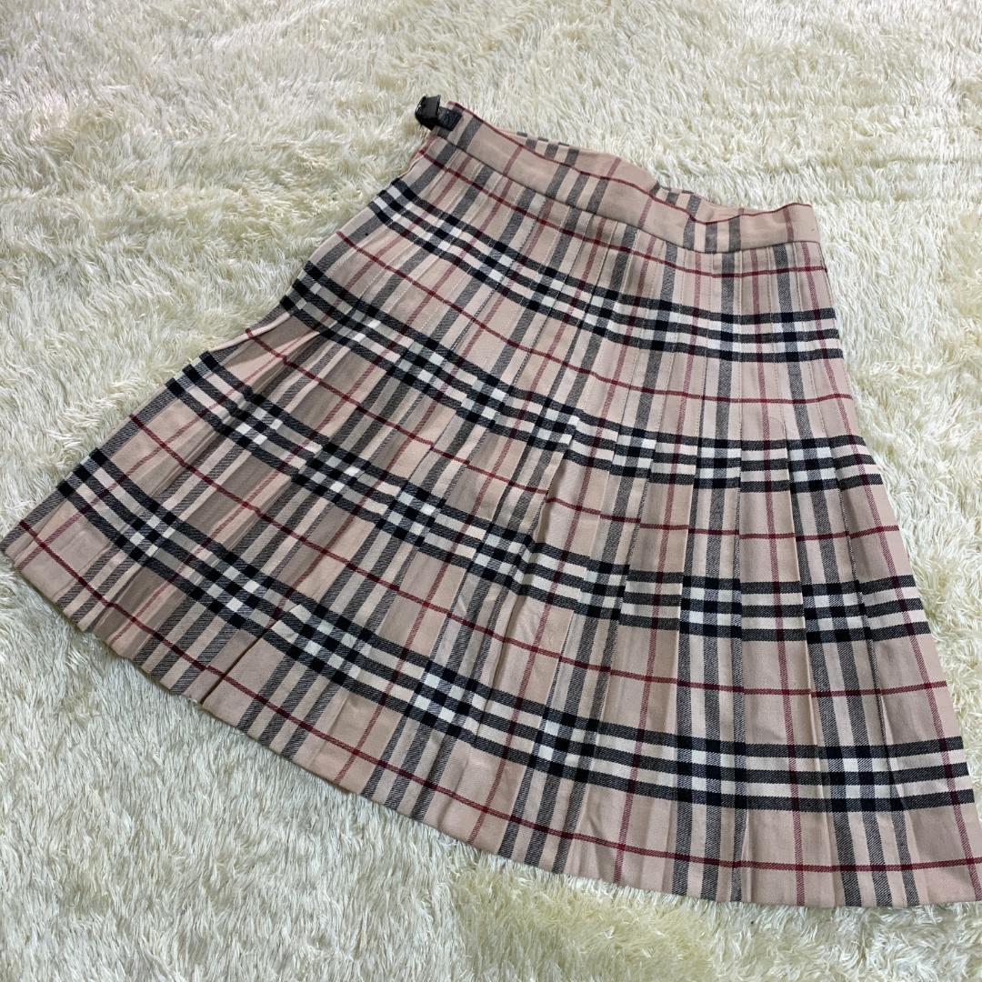 バーバリーロンドン プリーツスカート ラップ巻き ノバチェック ベージュ US8