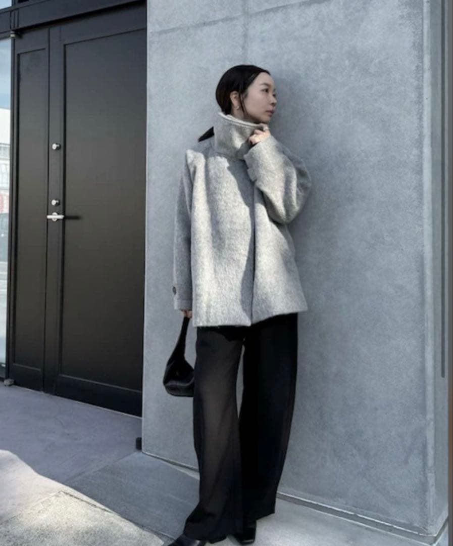 ボンジュールサガンシャギーミドル丈スタンドカラーコート