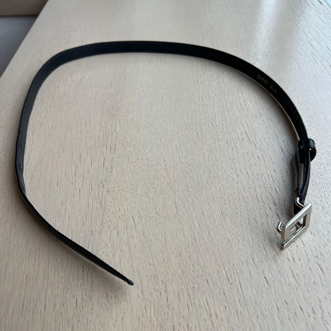 [ラストプライス]GUCCI本革スリムベルトネイビーブルー