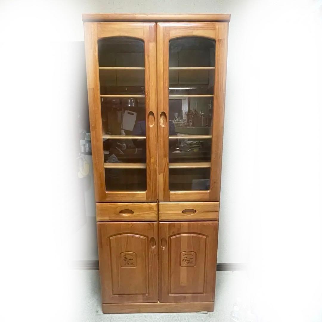 【アンティーク】20年以上前 木製食器棚 ガラス扉付き