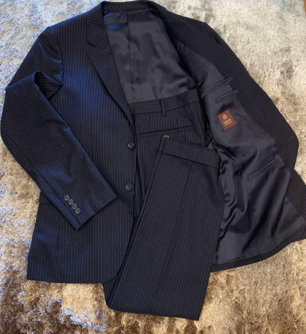 タケオキクチ　ネイビー ストライプ ビジネススーツ　サイズ4