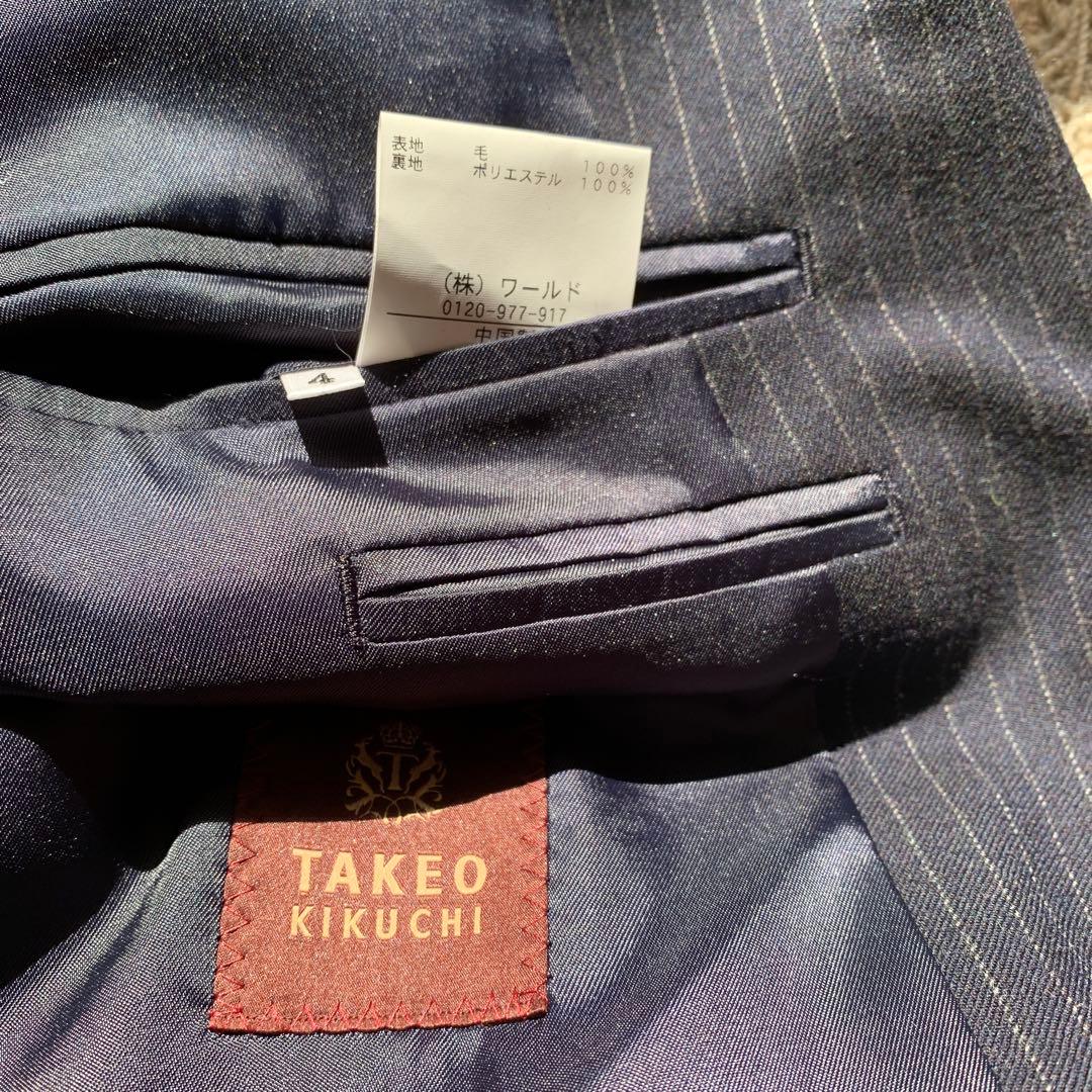 タケオキクチ　ネイビー ストライプ ビジネススーツ　サイズ4