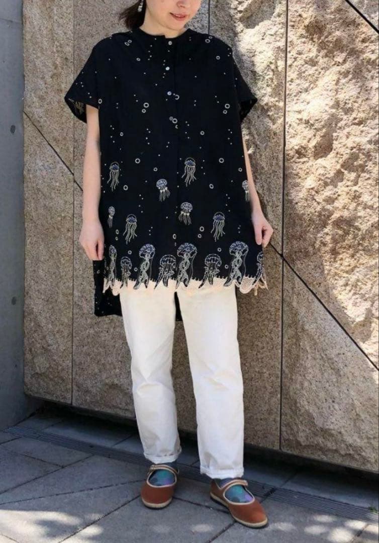 マーブルシュッド　クラゲレース刺繍チュニック　黒