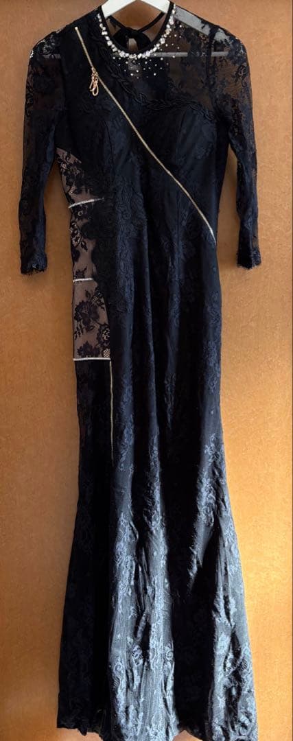 ROBE de FLEURS Glossy ブラックレースドレス ロング　L