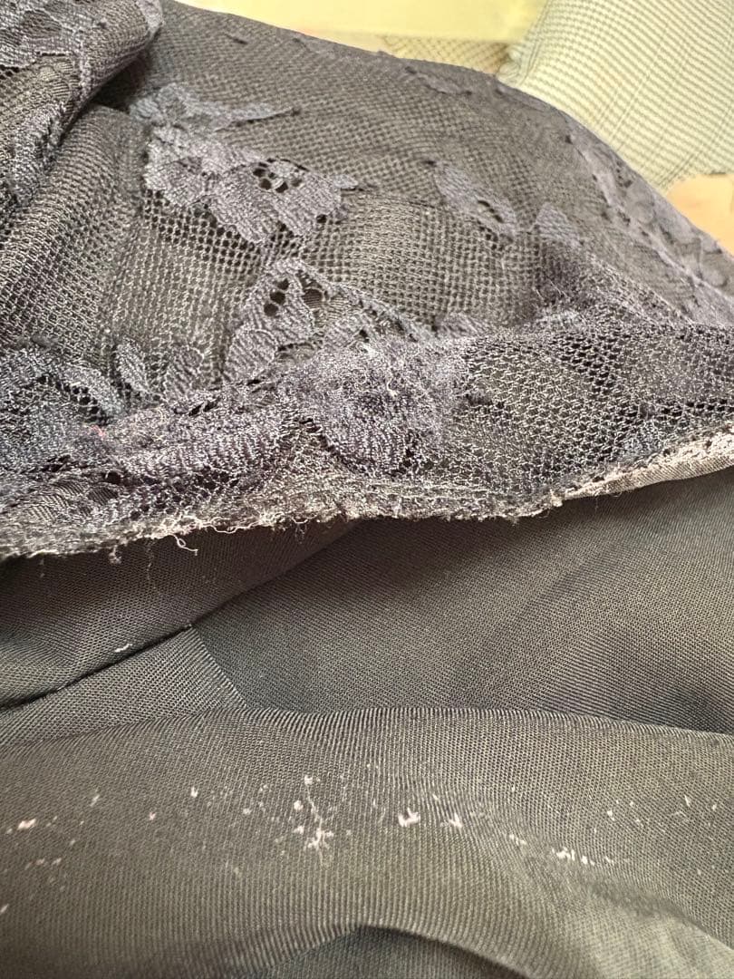 ROBE de FLEURS Glossy ブラックレースドレス ロング　L